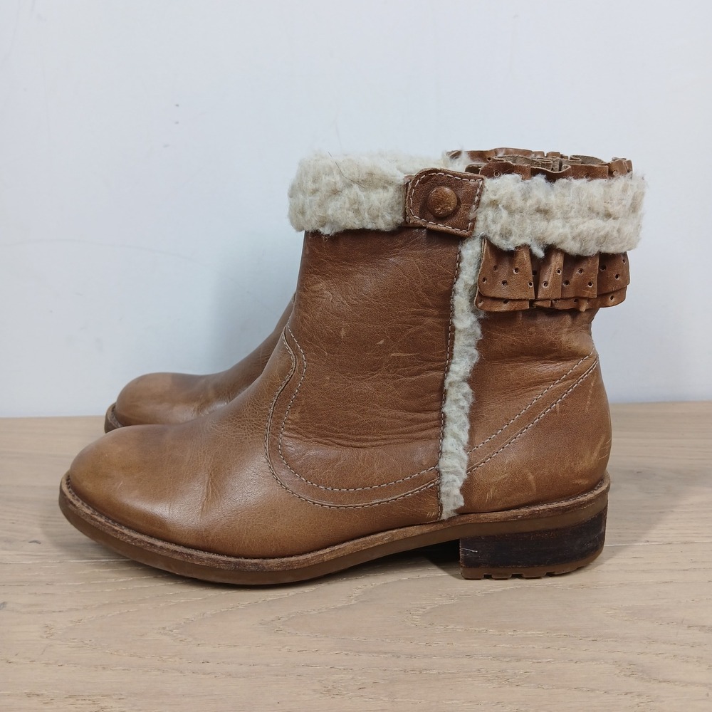 Miss Albright Boots Women 7.5 Brown Leather Faux Shearling Winter Block Heel